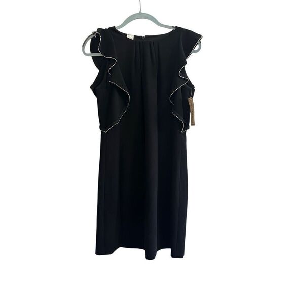NWT Shoshanna Black Sheath Dress With Beaded-Chain Ruffle Size 6 - Picture 3 of 11